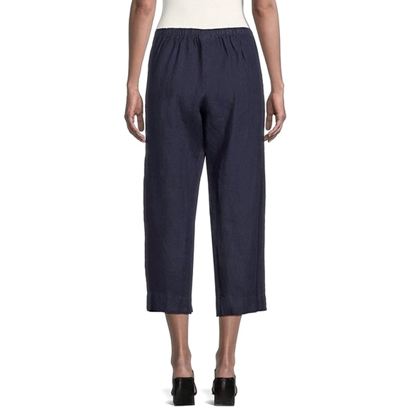 Bryn Walker Capri Pants. Linen Blend Elastic Waist. Lagenlook. Navy, Sz M NWT - Picture 2 of 12